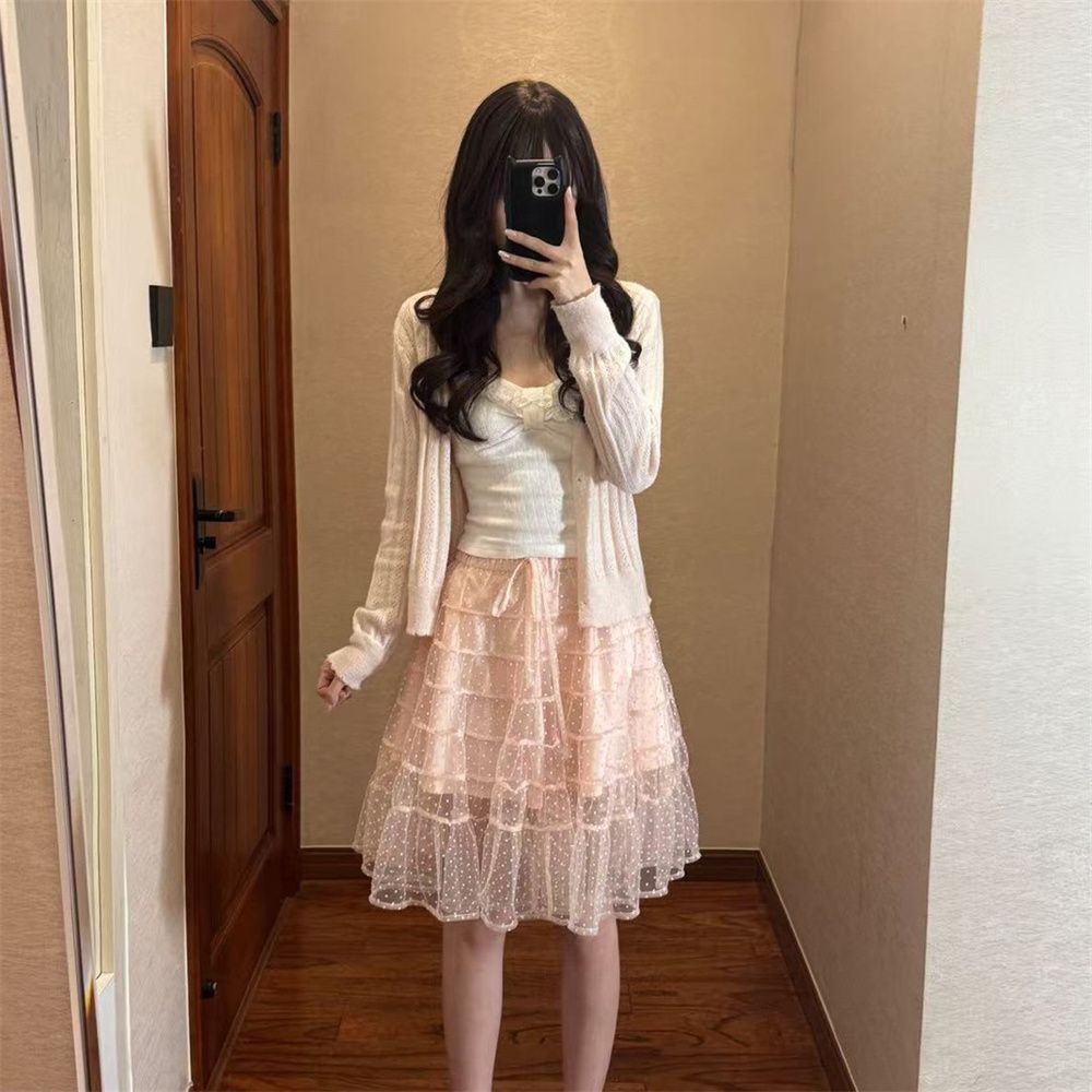 Elastic Lace Trim - Setelan Pakaian Elegan: Kamisol Bergaya Prancis