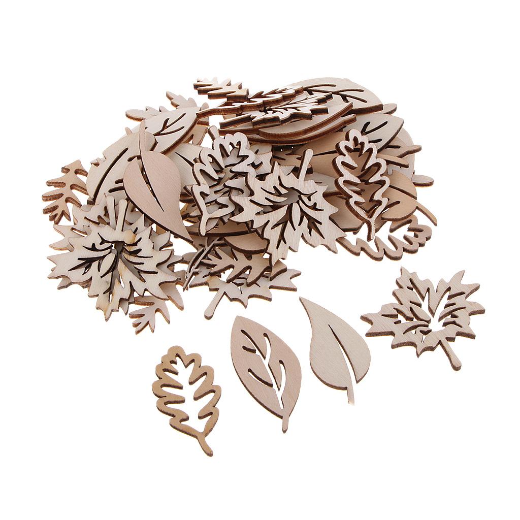 Christmas Craft Embellishment - 50 buah hiasan daun kayu kerajinan