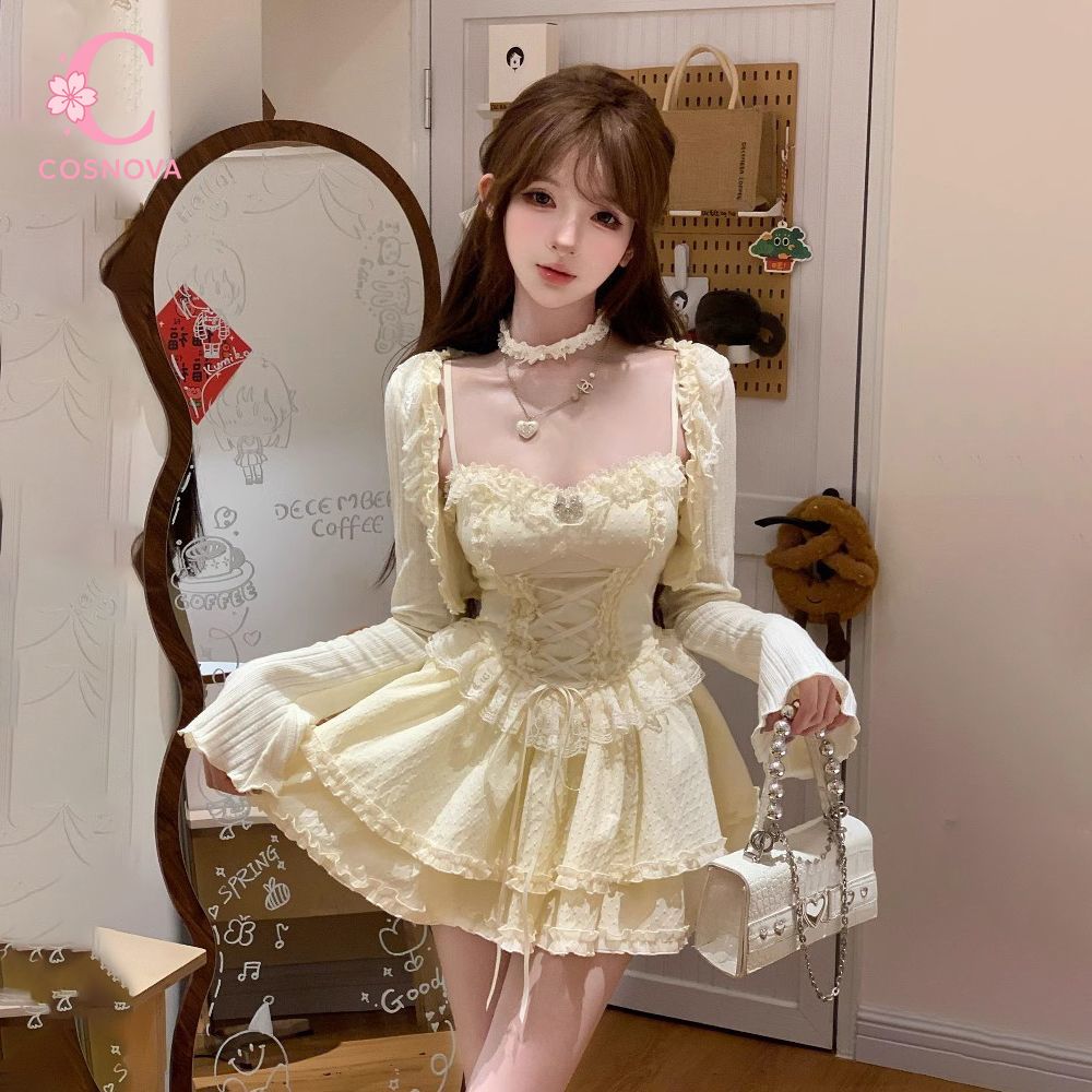 Elastic Lace Trim - Set Gaun Kamisol Sweet Lolita Wanita