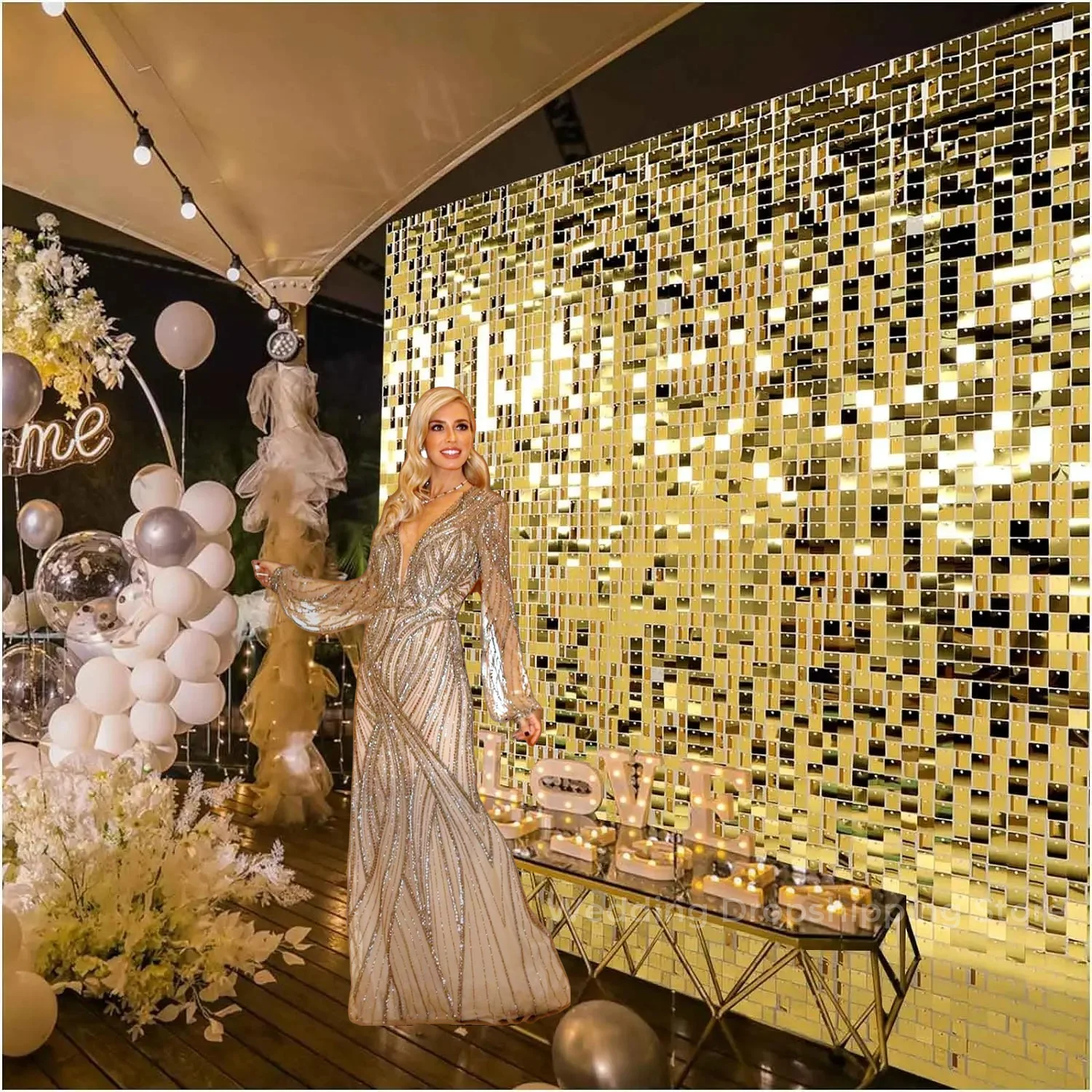 Sequin Fabric Panel - 12/24/30 Buah Latar Belakang Dinding Berkilau
