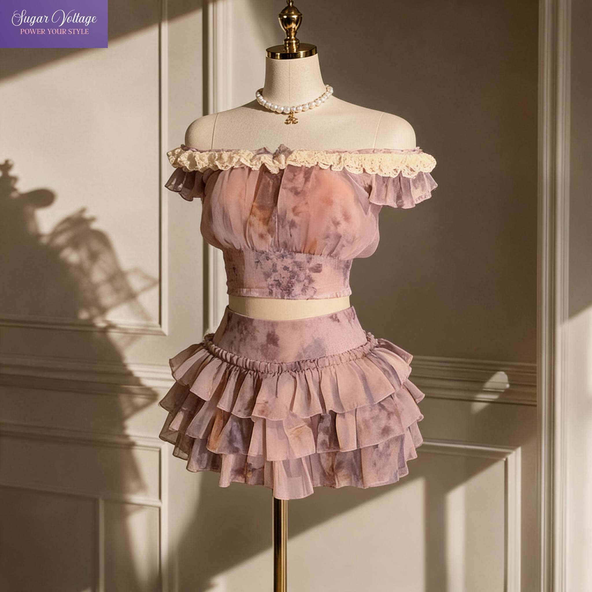 Elastic Lace Trim - Set 2 potong atasan pendek berenda