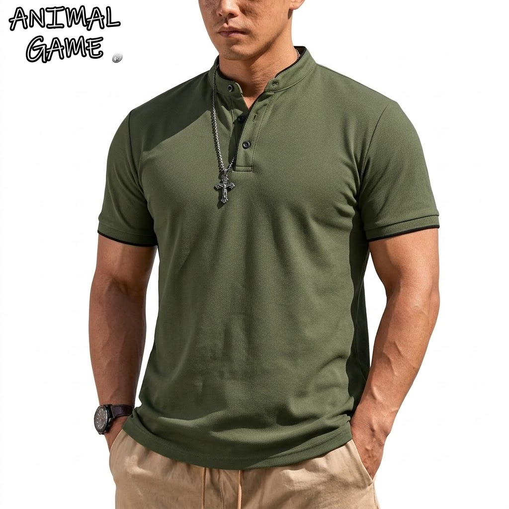 Embellish Knit - Kaos Henley Lengan Pendek Musim Panas
