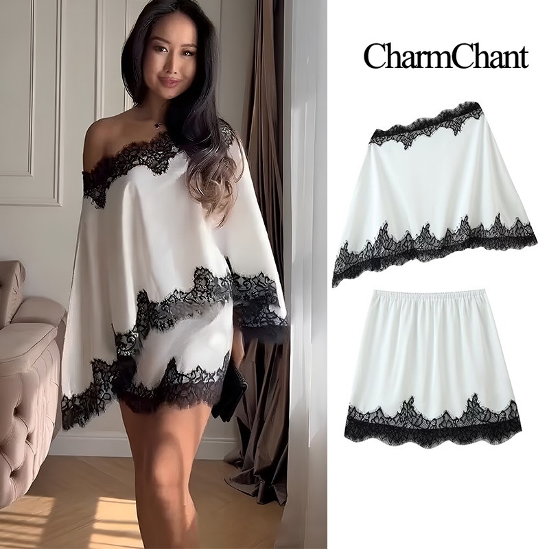 Elastic Lace Trim - CHARMCHANT Setelan Dua Potong Wanita dengan