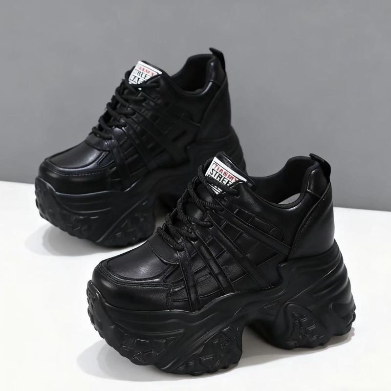 Guipure Lace Panel - Sepatu Sneakers Platform Wedge Kulit Asli