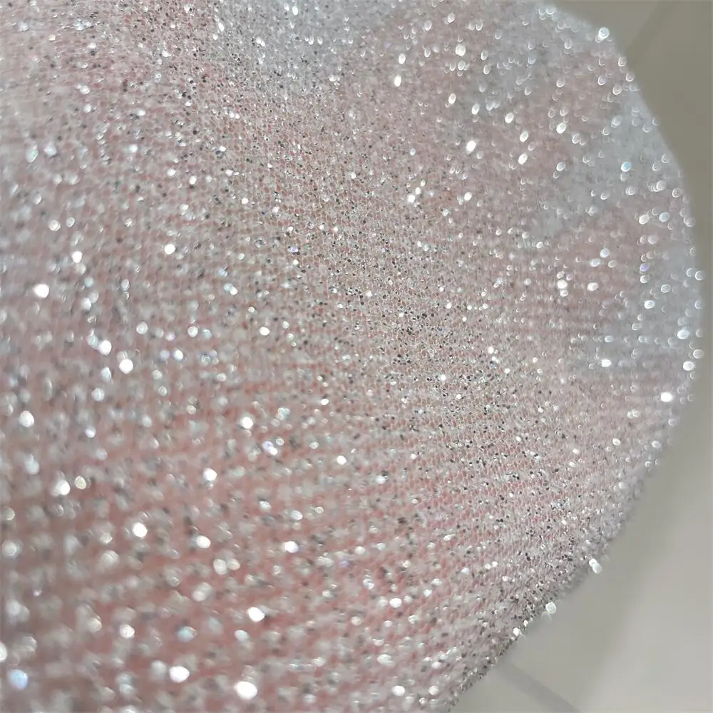 Crystal Mesh Fabric - Superdensitas-benang jaring Glitter perak, semprotan Berlian