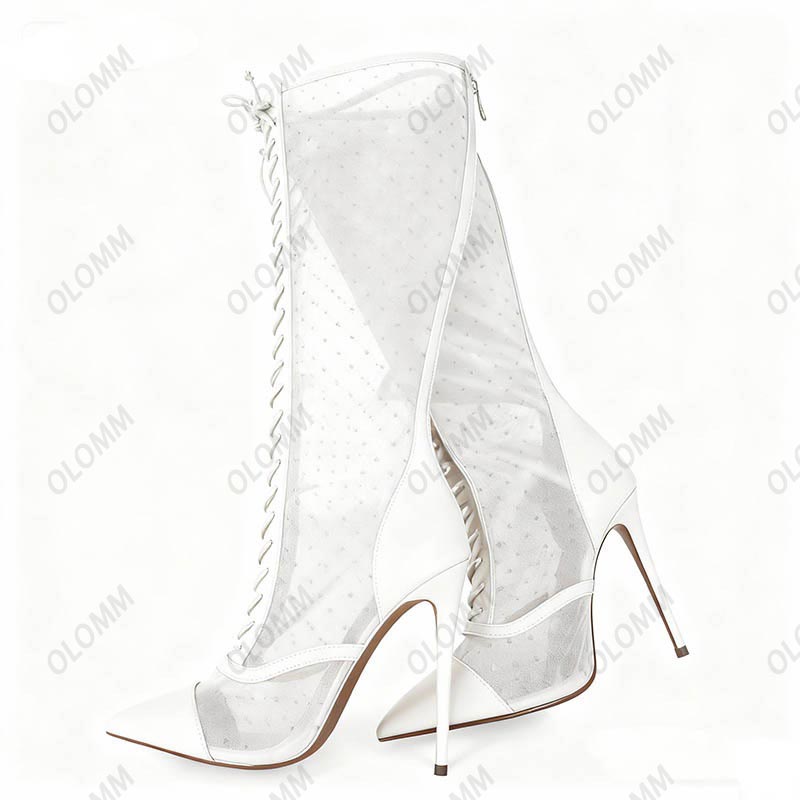 Olomm Sepatu Bot Jaring Tipis  - Guipure Lace Panel ulasan dan harga