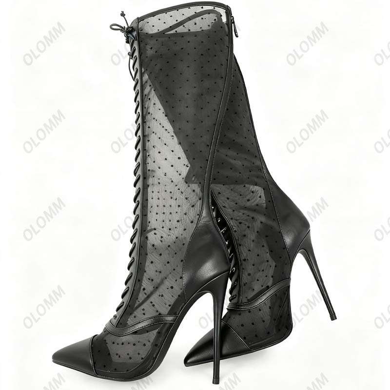 Olomm Sepatu Bot Jaring Tipis  - Guipure Lace Panel ulasan dan harga