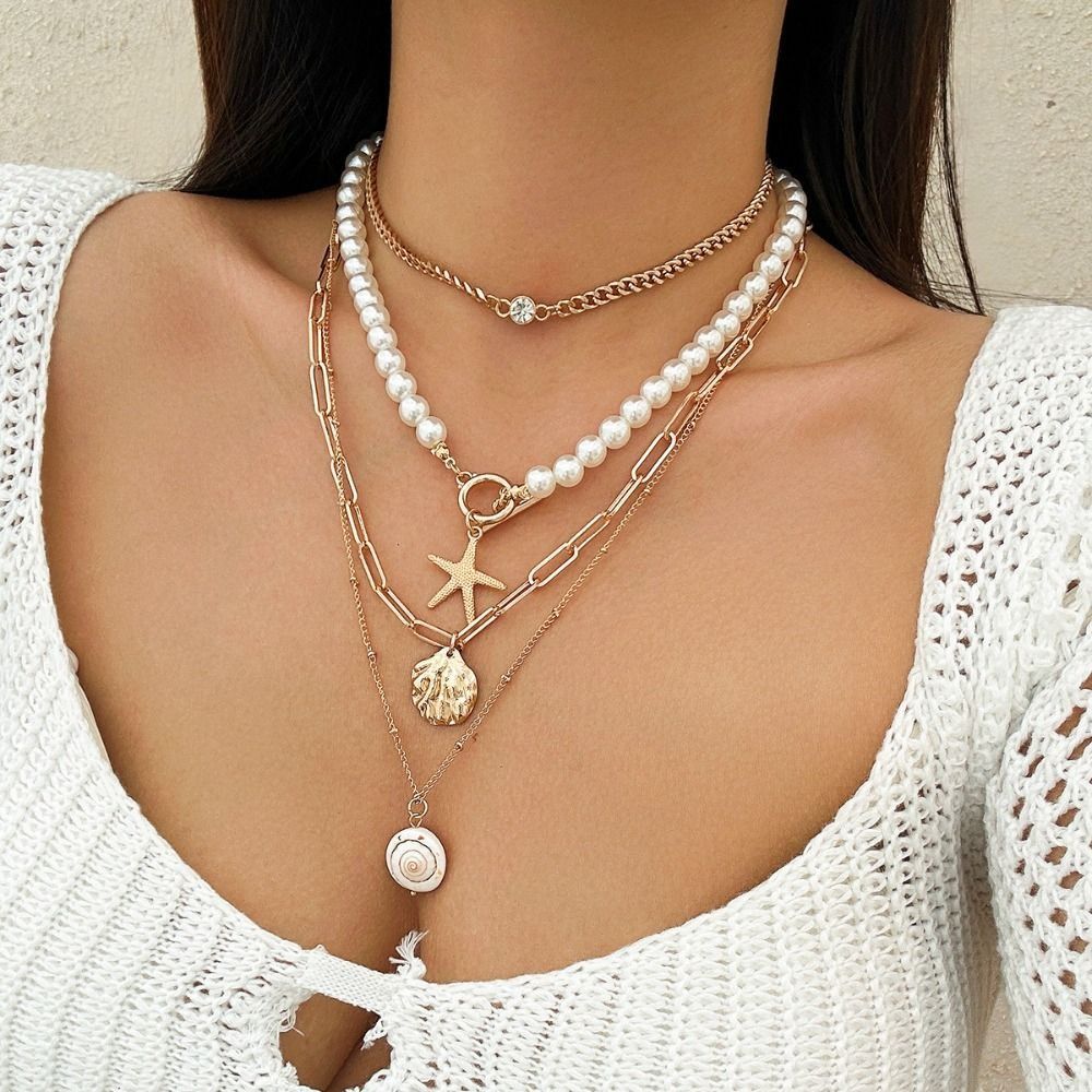 Kalung kerang multilapis Akses - Pearl Trim Chain ulasan dan harga