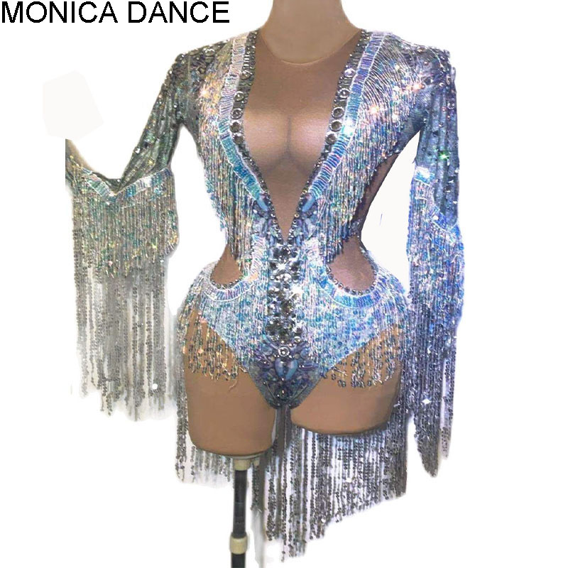 Bodysuit Pesta Rumbai Manik-ma - Rhinestone Banding Trim ulasan dan harga