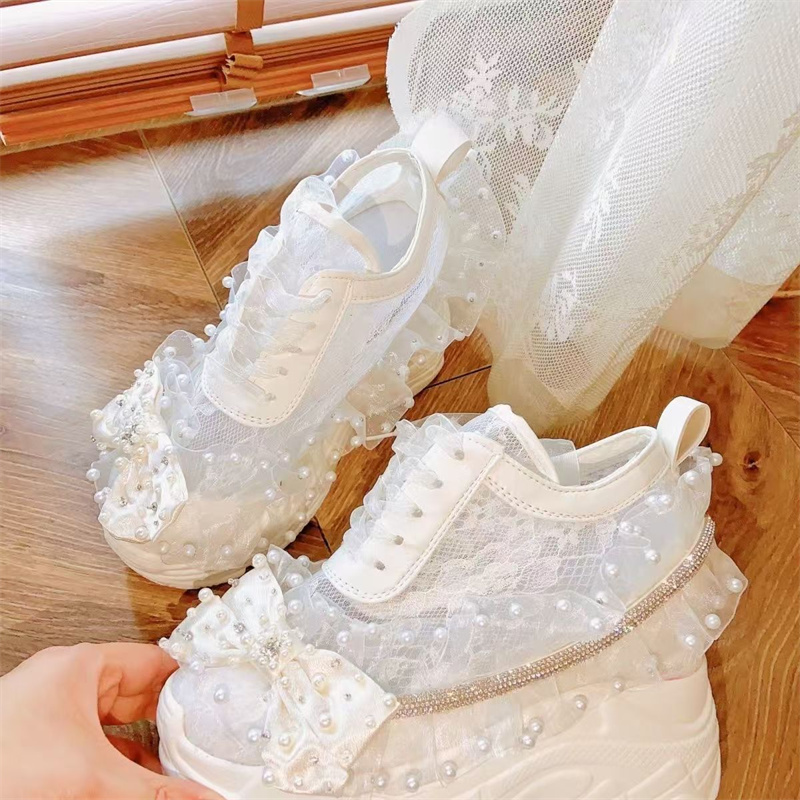 Sepatu wanita renda sol tebal  - Crystal Mesh Fabric ulasan dan harga
