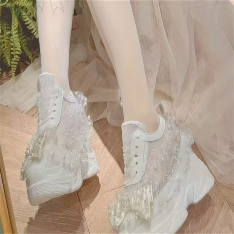 Sepatu wanita renda sol tebal  - Crystal Mesh Fabric ulasan dan harga