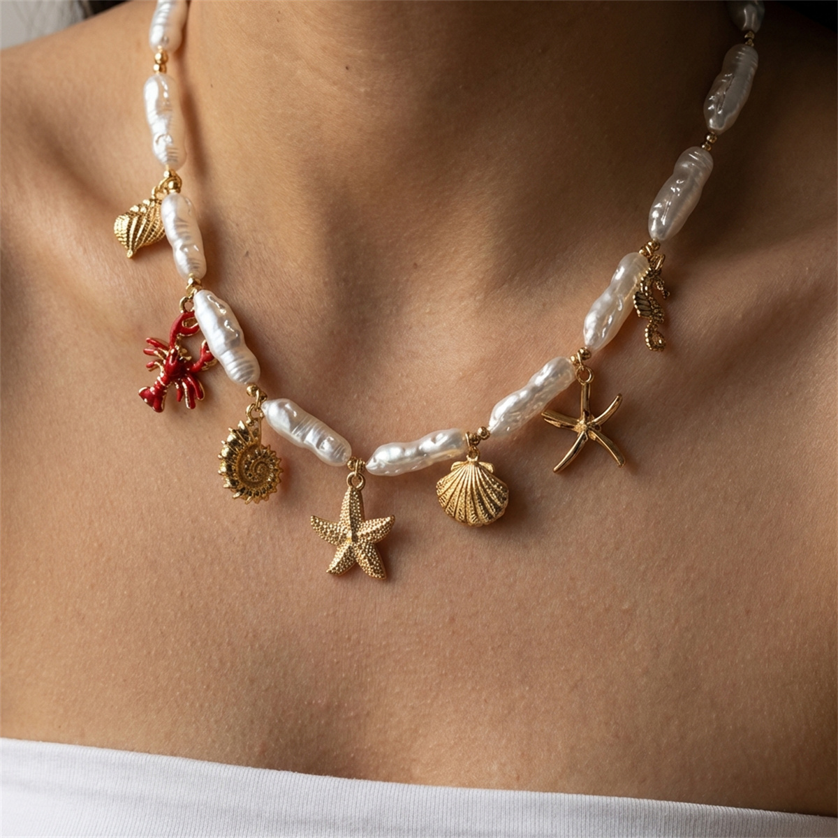 Kalung Rantai Mutiara Imitasi  - Pearl Trim Chain ulasan dan harga