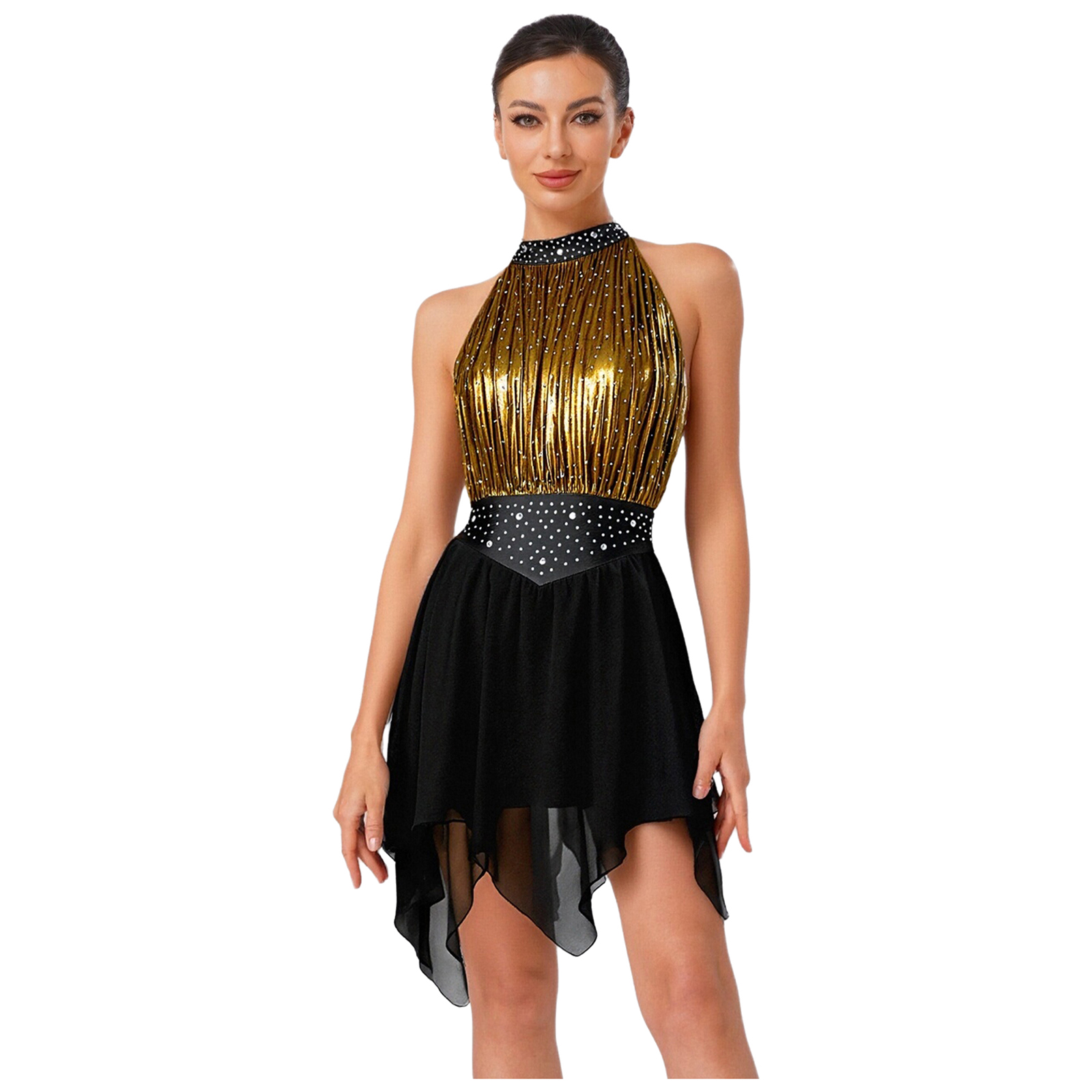 Gaun Leotard Tari Liris Wanita - Rhinestone Banding Trim ulasan dan harga