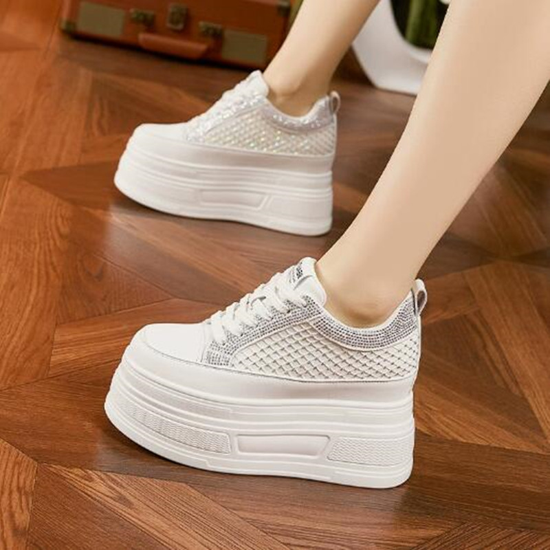 Sepatu Sneaker Kasual Platform - Crystal Mesh Fabric ulasan dan harga