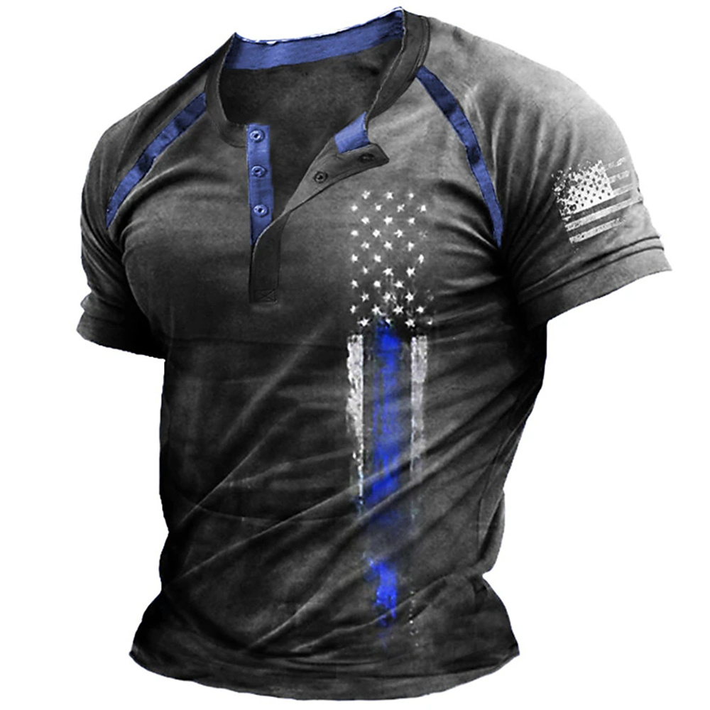 Kaos Henry Pria Motif Bendera  - Embellish Knit ulasan dan harga