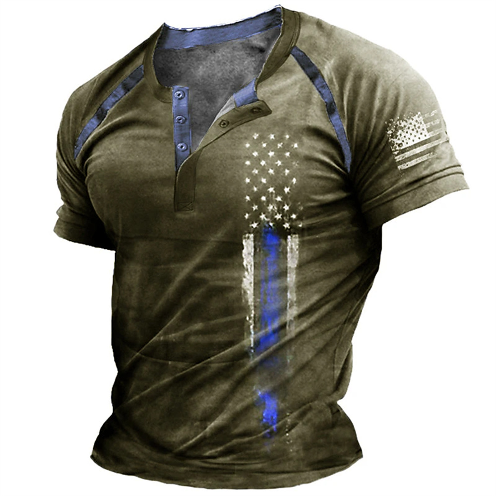 Kaos Henry Pria Motif Bendera  - Embellish Knit ulasan dan harga