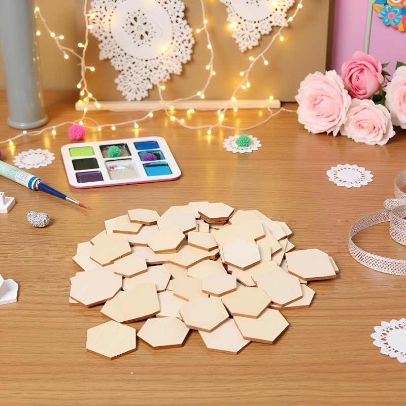 50PCS Potongan Kayu Heksagon 4 - Embellish Craft ulasan dan harga