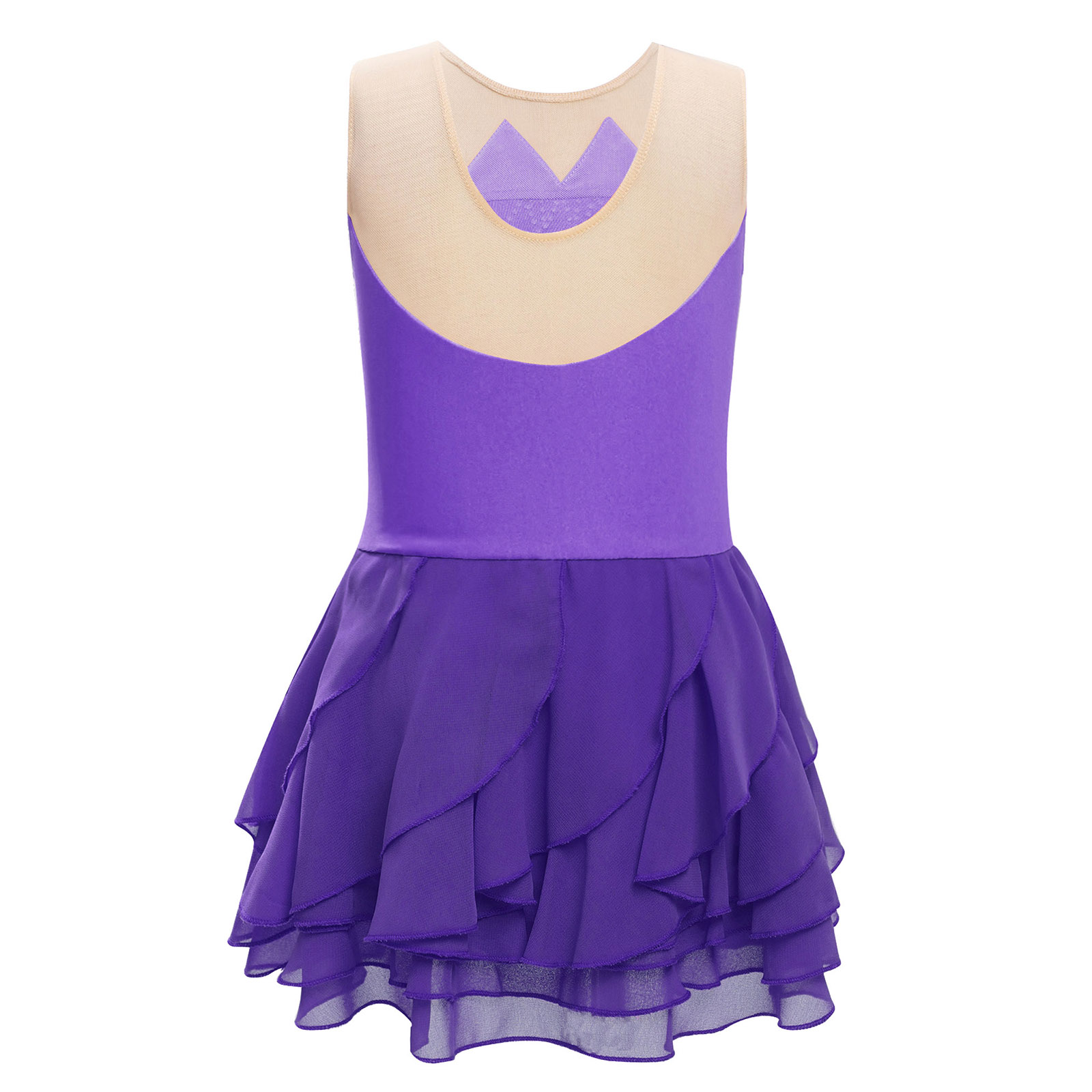 Gadis Mesh Figure Skating Gaun - Rhinestone Banding Trim ulasan dan harga