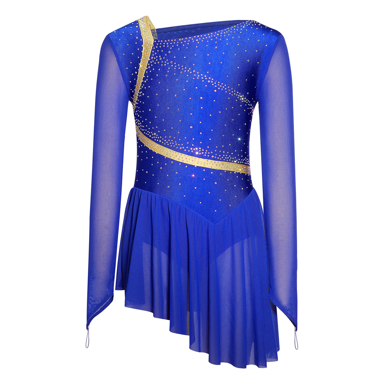Gaun Leotard Tari Figure Skati - Rhinestone Banding Trim ulasan dan harga