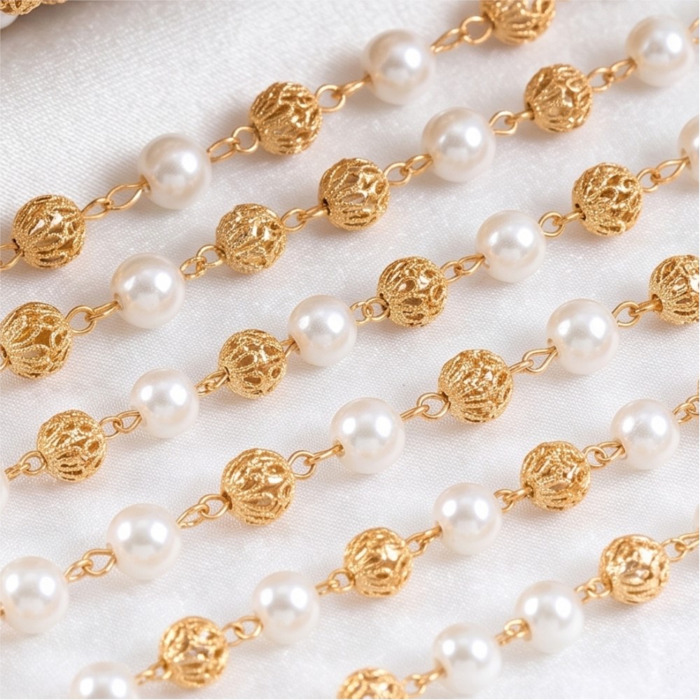 Rantai Kuningan Mutiara Imitas - Pearl Trim Chain ulasan dan harga