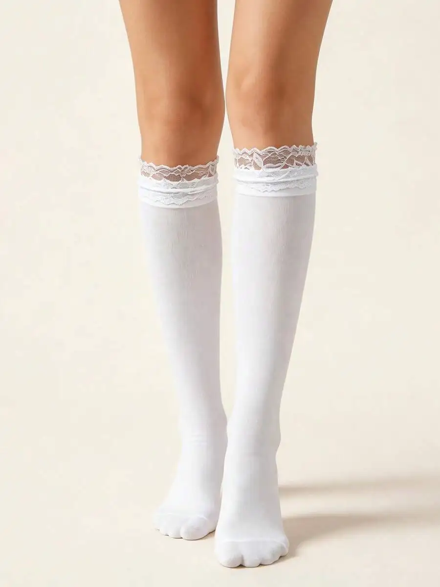 1 Pasang Kaus Kaki Setinggi Lu - Elastic Lace Trim ulasan dan harga