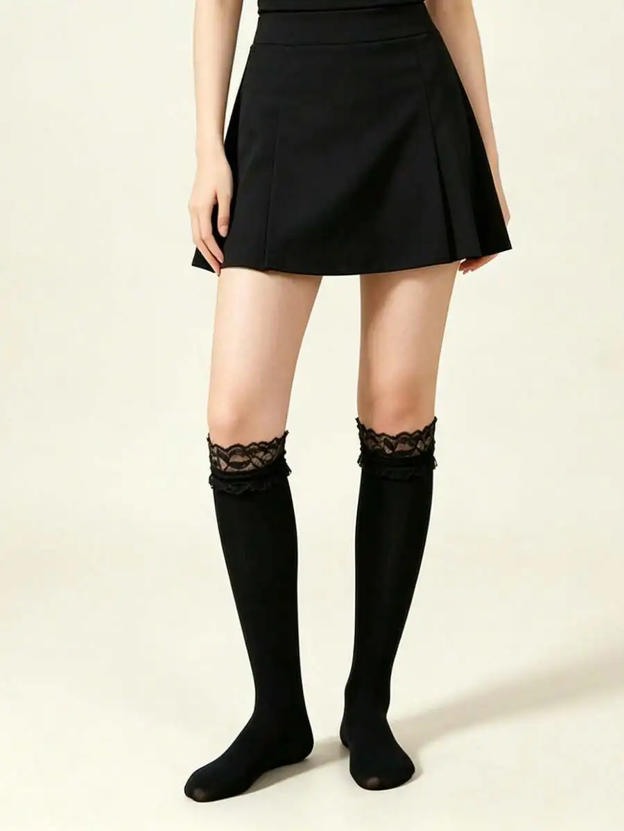 1 Pasang Kaus Kaki Setinggi Lu - Elastic Lace Trim ulasan dan harga